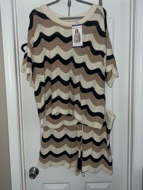 Hunter Striped Crochet Top in Cream, Tan & Black